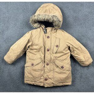GAP KHAKI 4 4T FAUX FUR  HOOD UTILITY JACKET COAT COLD WINTER SNORKEL BOY GIRL